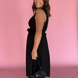 Smocked Bodice Midi Dress- Black - Ana Patricia Boutique