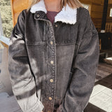 Sherpa Collared Oversized Jacket- Charcoal