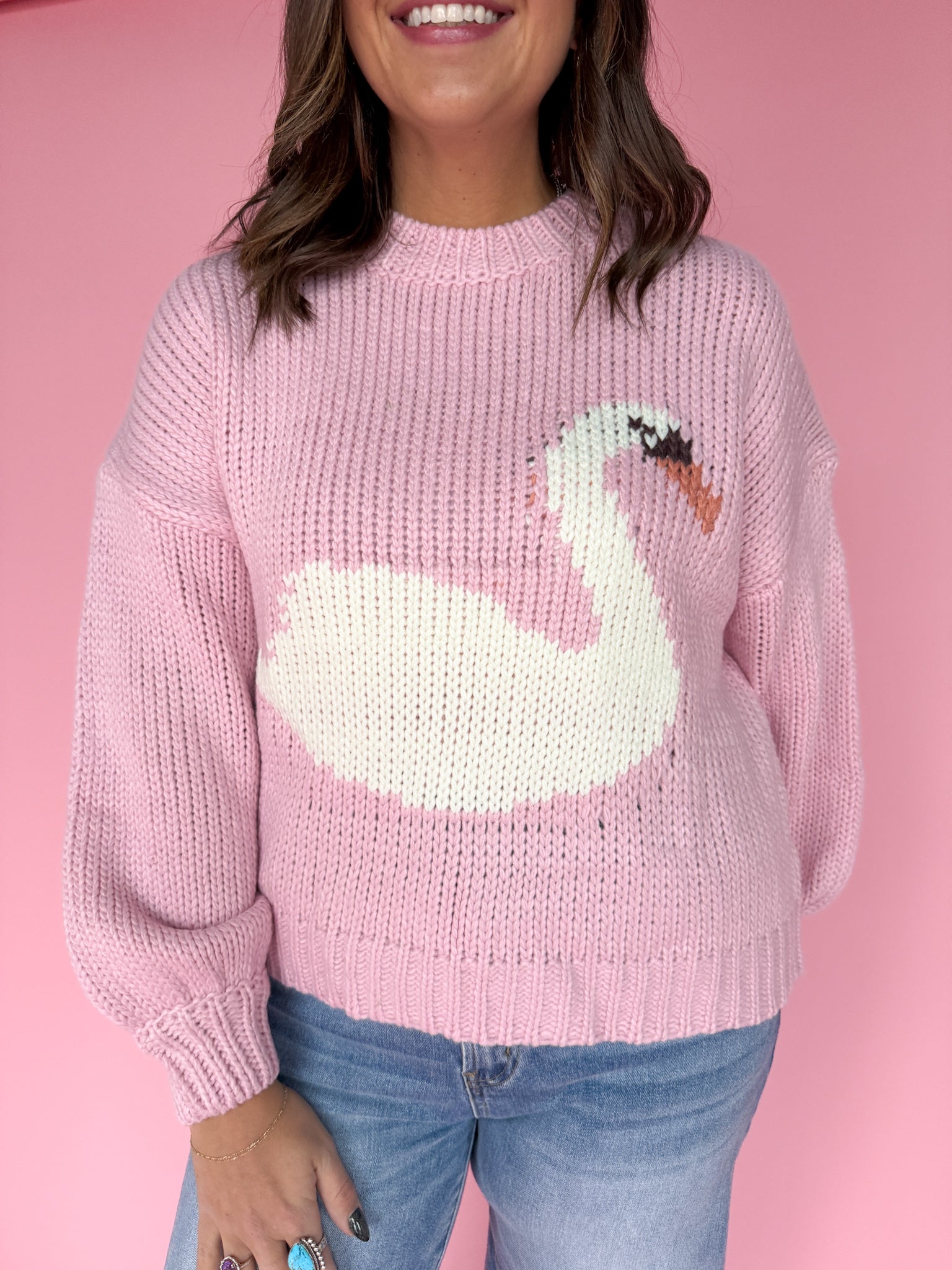 Swan Graphic Sweater- Pink - Ana Patricia Boutique