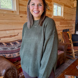 Round Neck Waffleknit Sweater- Olive