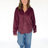 Corduroy Button Up Shirt- Cherry