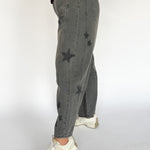 Star Printed Barrel Jeans- Charcoal - Ana Patricia Boutique
