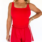 Tiger Shortsie Romper- Red