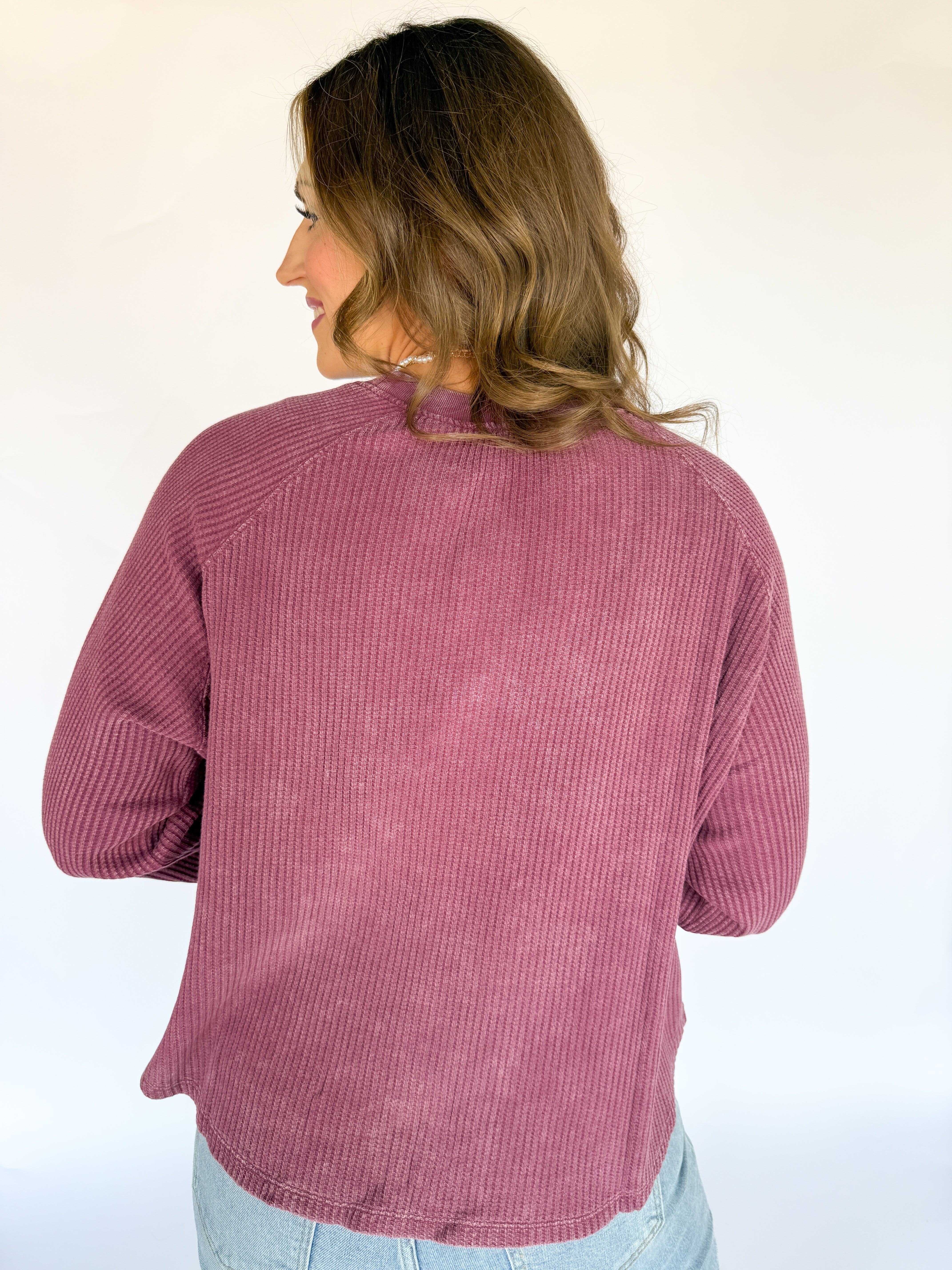 Washed Henley Top- Dk Cherry - Ana Patricia Boutique