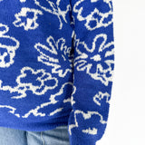 Boucle Floral Knit Sweater- Royal Blue