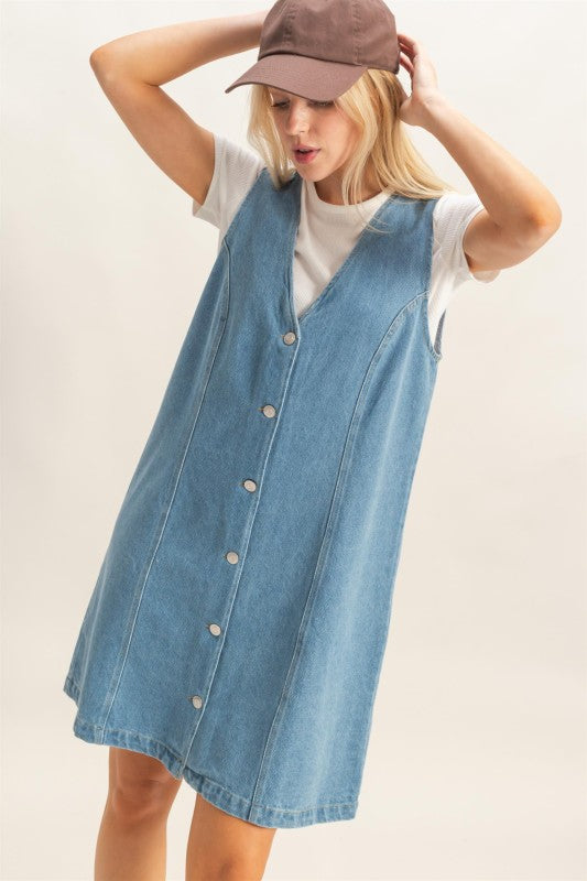 V Neck Denim Dress - Ana Patricia Boutique