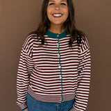Striped Sweater Cardigan- Wine