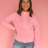 Button Up Ribbed Sweater- Pink