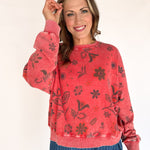 Floral Print Pullover- Boho Red - Ana Patricia Boutique