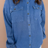 Mineral Wash Waffleknit Button Up-Navy