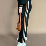 Color Block Piping Pants- Black