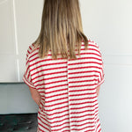 Striped Hi Lo Short Sleeve Top- Red - Ana Patricia Boutique