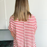 Striped Hi Lo Short Sleeve Top- Red - Ana Patricia Boutique