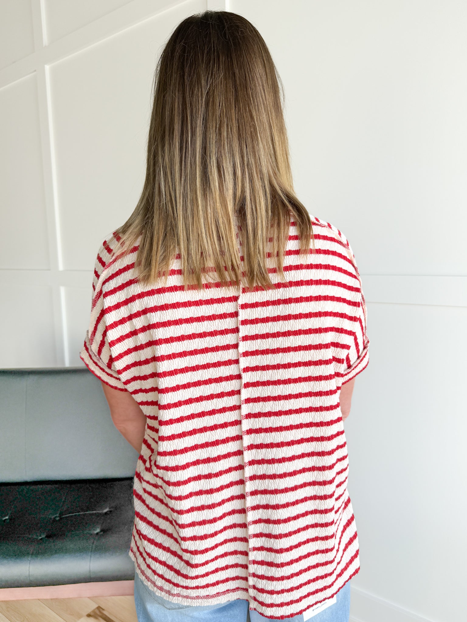 Striped Hi Lo Short Sleeve Top- Red - Ana Patricia Boutique