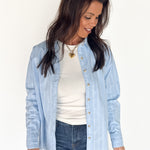 Oversized Stripe Button Up Top- Blue - Ana Patricia Boutique