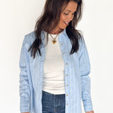 Oversized Stripe Button Up Top- Blue - Ana Patricia Boutique