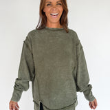 Double Ribbed Pullover- Olive - Ana Patricia Boutique