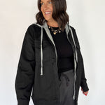 Denim Hoodie Jacket- Black - Ana Patricia Boutique