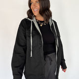 Denim Hoodie Jacket- Black - Ana Patricia Boutique