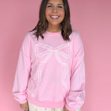 Gingham Lace Bow Pullover- Pink