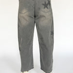 Star Printed Barrel Jeans- Charcoal - Ana Patricia Boutique