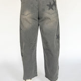 Star Printed Barrel Jeans- Charcoal - Ana Patricia Boutique