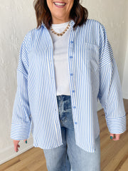 Oversized Stripe Button Up- Blue