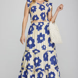 Tiered Floral Skirt- Blue - Ana Patricia Boutique