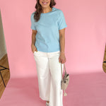 Textured Stripe Tee- Blue - Ana Patricia Boutique