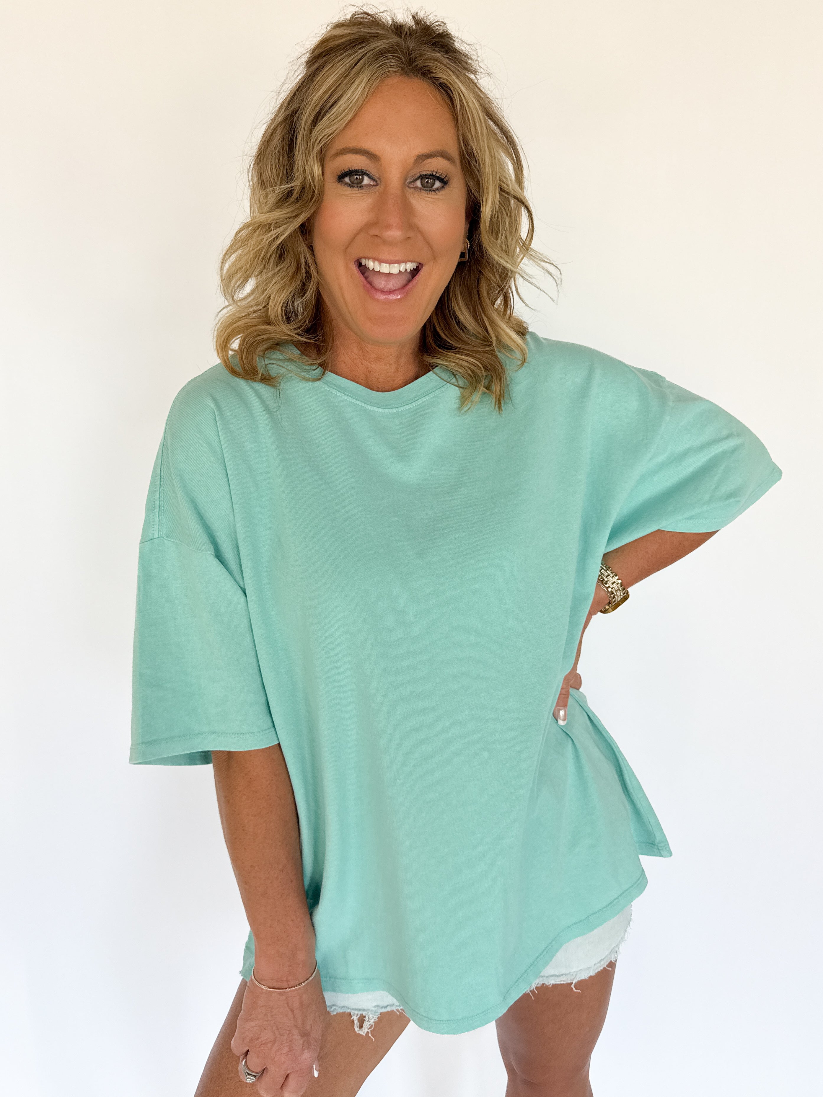 Mineral Wash Oversized Tee-Turquoise - Ana Patricia Boutique