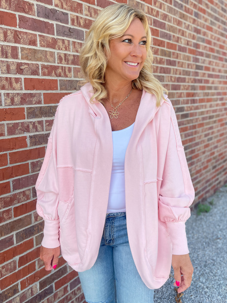 The Free Hooded Cardigan- Pink