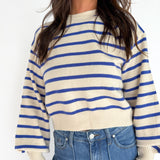 Striped Crewneck Sweater- Blue