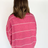 Striped Drop Shoulder Sweater- Pink