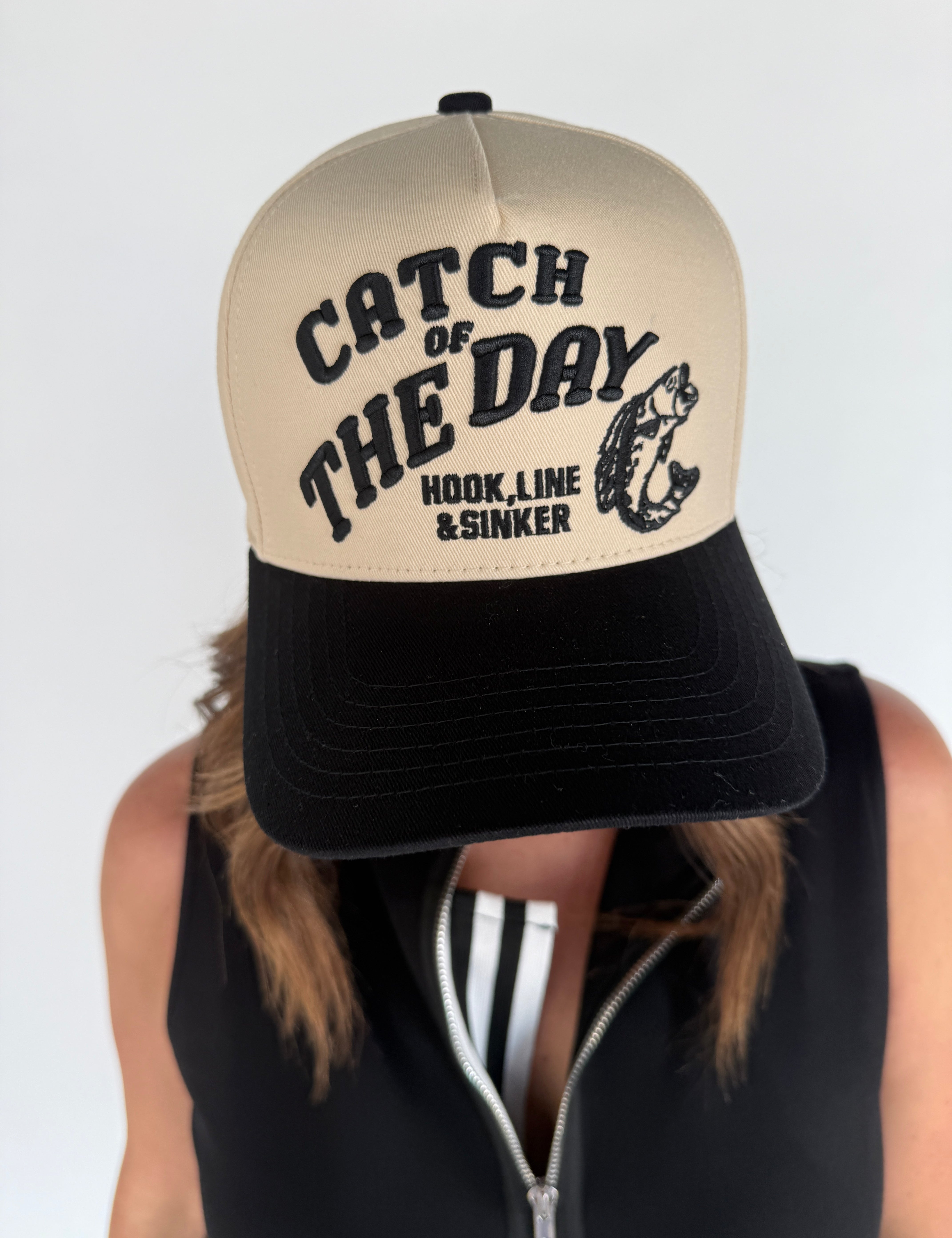 CATCH OF THE DAY 3D Embroidered Two-Tone Trucker Hat - Ana Patricia Boutique