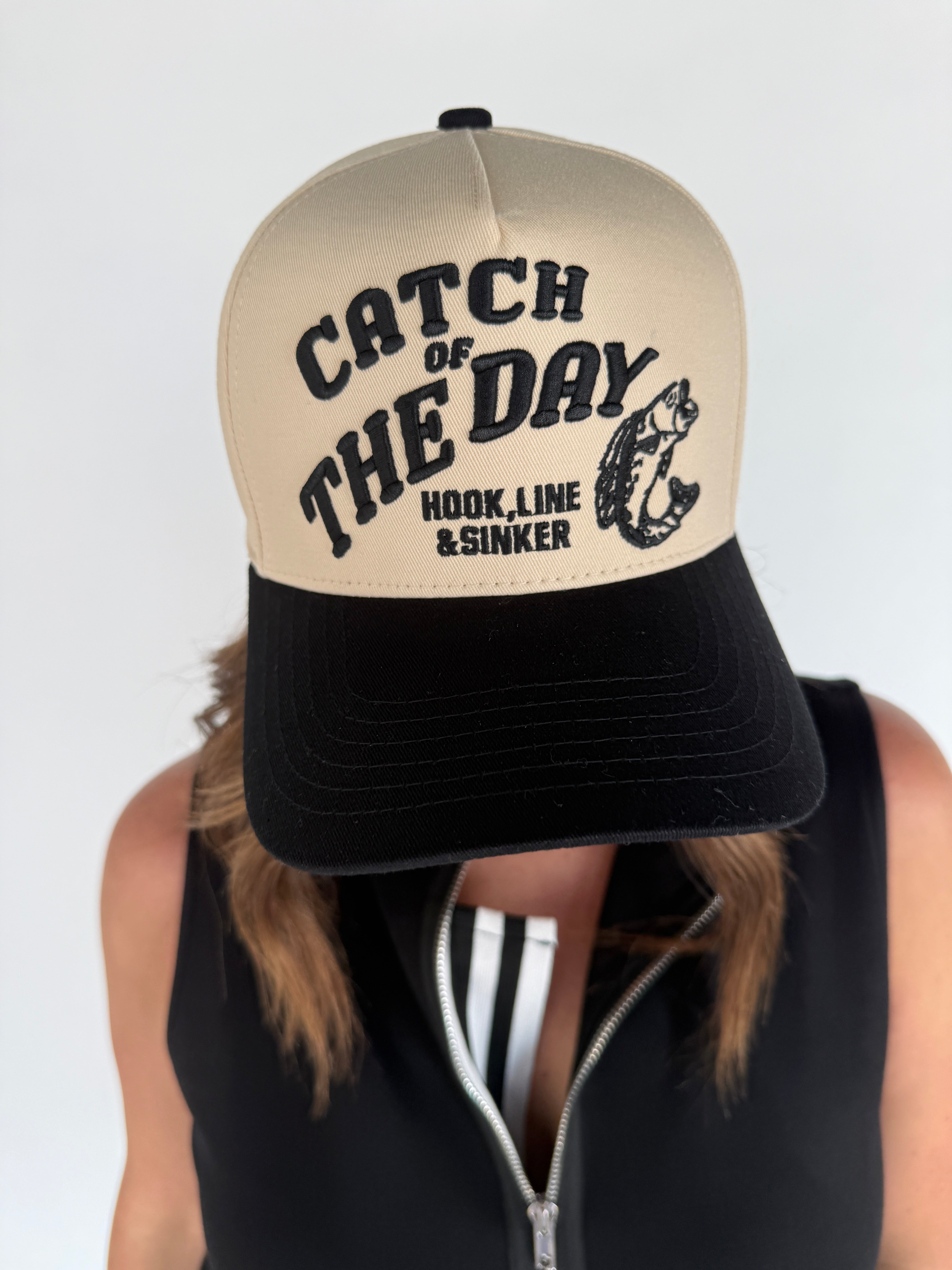 CATCH OF THE DAY 3D Embroidered Two-Tone Trucker Hat - Ana Patricia Boutique