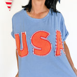 USA Patchwork Top- Denim/Red