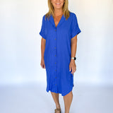 Button Down Midi Dress- Blue