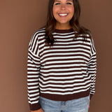 Striped Crewneck Sweater-Brown/Blue