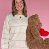 Knit Pink Stripe Sweater- Ivory/Pink