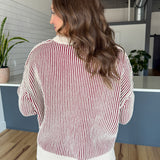 Two Tone Crewneck Sweater- Cabernet