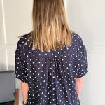 Polka Dot Button Up Top-Navy - Ana Patricia Boutique