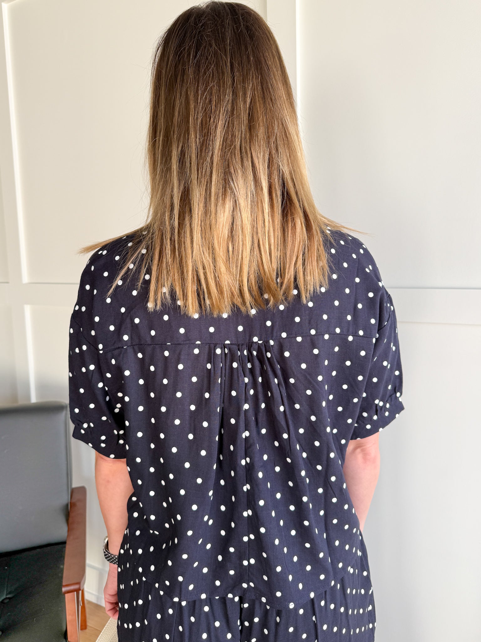 Polka Dot Button Up Top-Navy - Ana Patricia Boutique