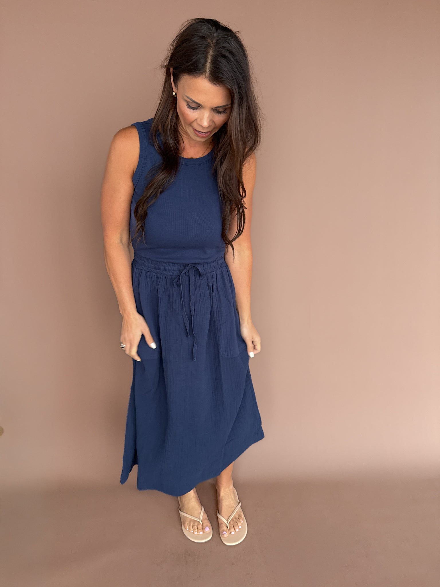 Cotton Tank Midi Dress-Navy - Ana Patricia Boutique