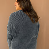 Mineral Wash Folded Cuff Sweater- Navy