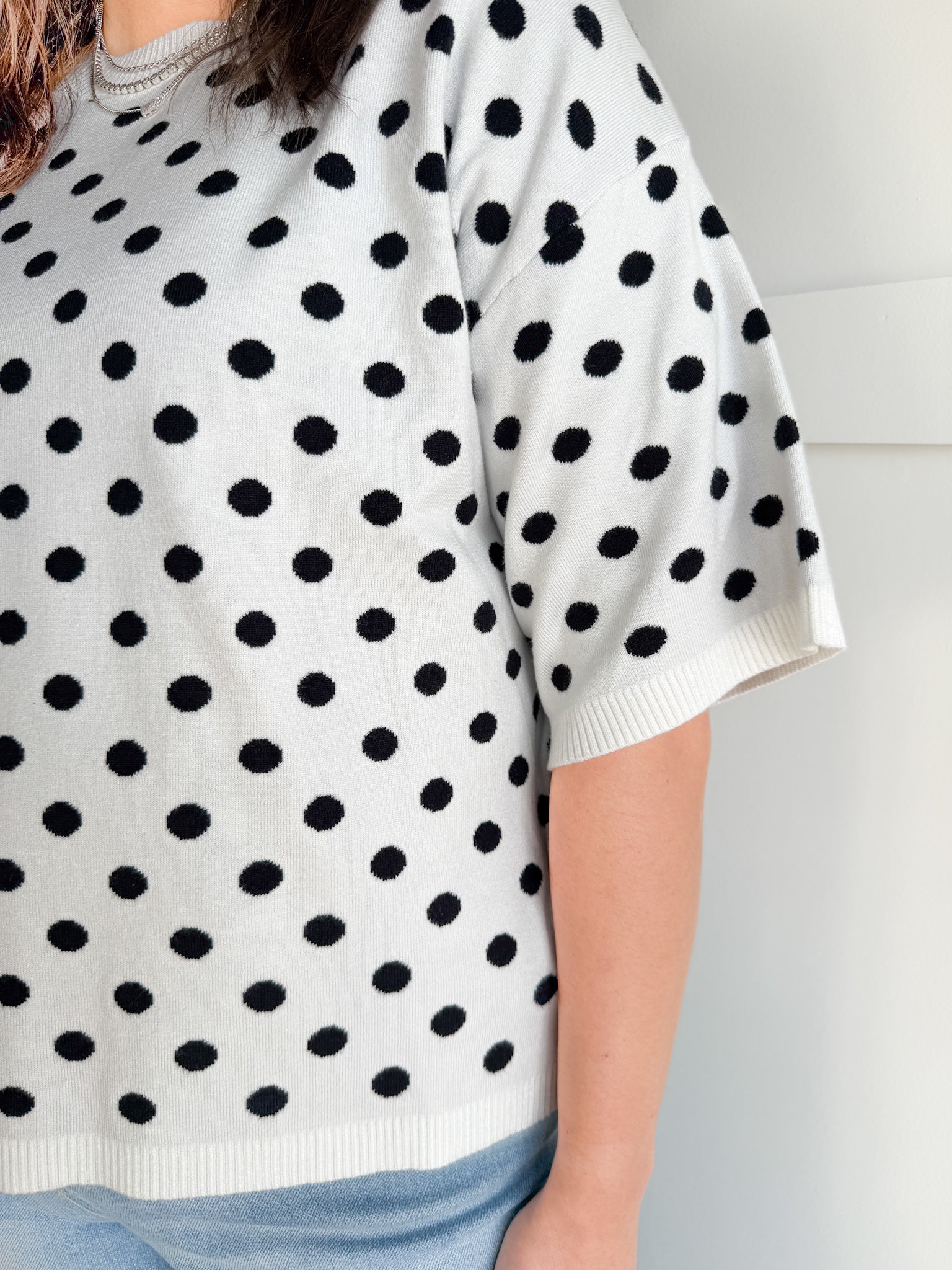 Oversized Polka Dot Top- White - Ana Patricia Boutique