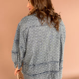 Floral Embroidery Denim Button Up