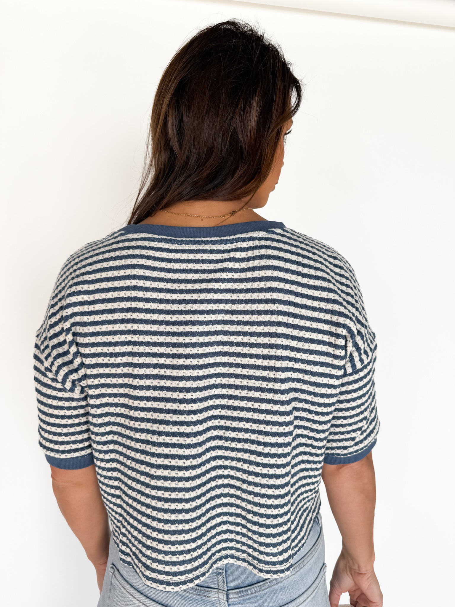 Striped Henley Top- Blue - Ana Patricia Boutique