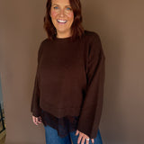 Lace Hem Sweater- Brown