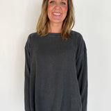 Mineral Wash Waffleknit Pullover- Black