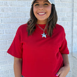 Crew Neck Short Sleeve Top- Red